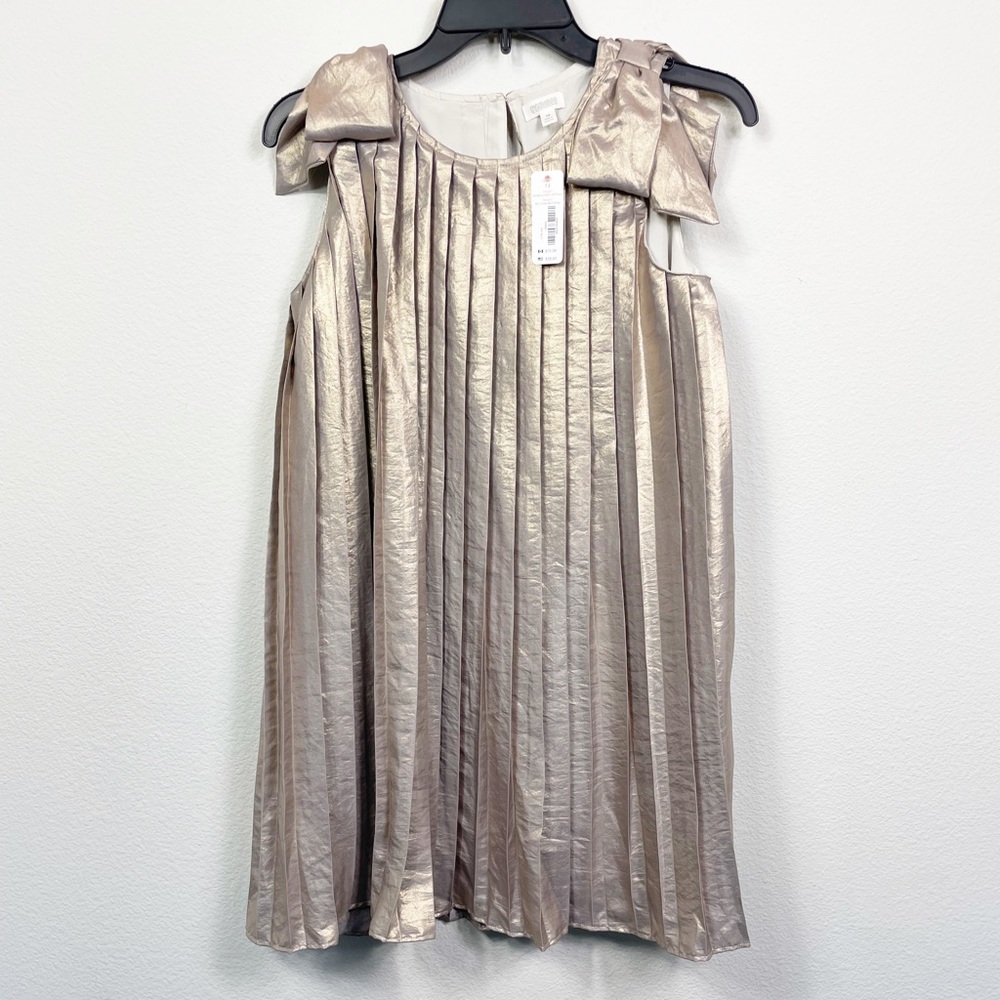 Gymboree Metallic Champagne Pleated Shoulder-Bow Dress